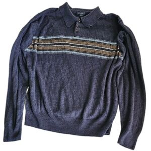 Dockers Blue and Brown Striped Knit Sweater